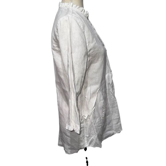 Cynthia Rowley Crisp Solid White Blouse 3/4 Quarter Sleeve 100% Linen V Neck M - Picture 4 of 10
